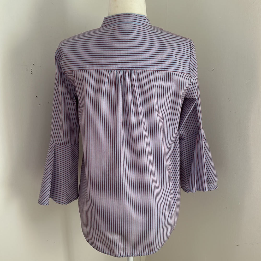 Maeve Red and Blue Small Striped Bell Sleeved Blouse sz 4 - Picture 5 of 7